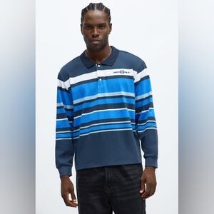 Southpole Long Sleeve Blue Mid Striped Polo Shirt